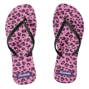 Stylish pink leopard spots with name thongs