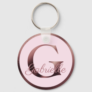 Stylish Pink Letter G Rose Gold Metallic Monogram Key Ring