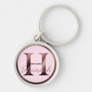 Stylish Pink Letter H Rose Gold Metallic Monogram Key Ring