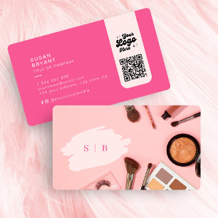 Stylish pink makeup initials photo qr code logo business card