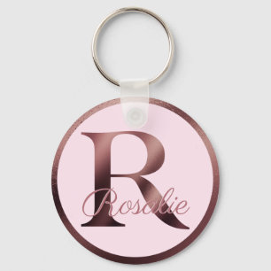 Stylish Pink Metallic Rose Gold Monogram Letter R Key Ring