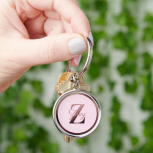 Stylish Pink Metallic Rose Gold Monogram Letter Z Key Ring