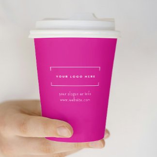 Stylish Pink Minimalist Business Logo Branded Paper Cups