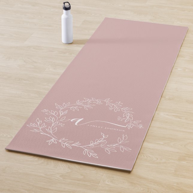 Stylish Pink Modern Script Girly Monogram Name Yoga Mat (In Situ)