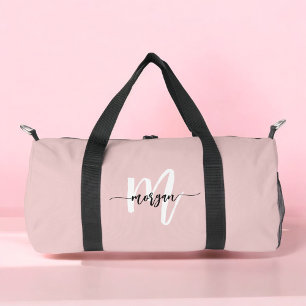 Stylish Pink Monogram Name Girl's Script Sports Duffle Bag