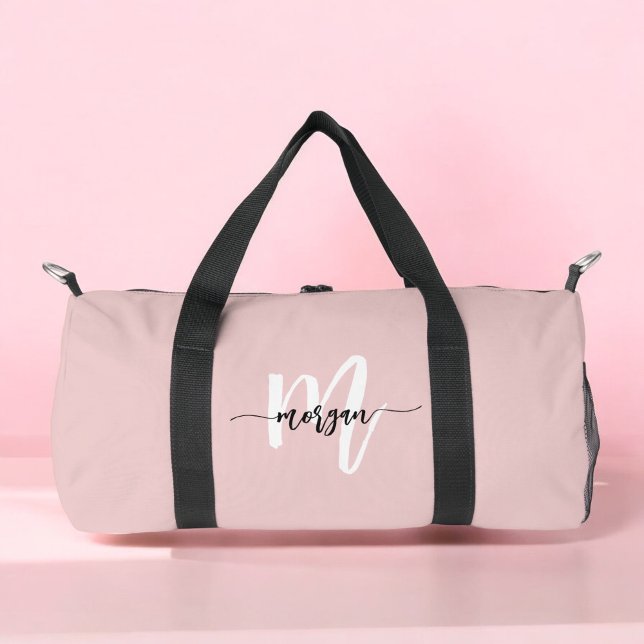 Stylish Pink Monogram Name Girl's Script Sports Duffle Bag (Creator Uploaded)