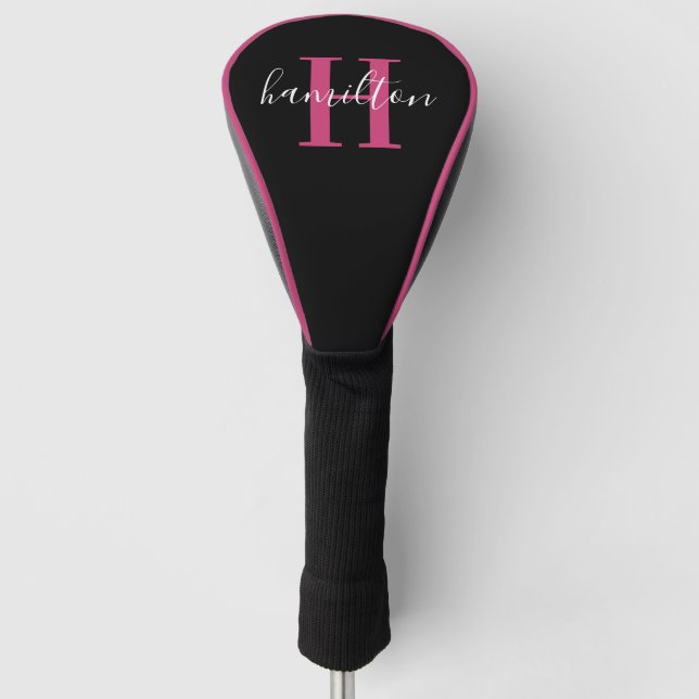 Stylish Pink Monogram Name Initial Golf Head Cover (Front)