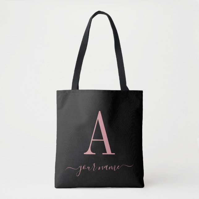 Stylish Pink Monogram Simple, Modern Minimalist  Tote Bag (Front)