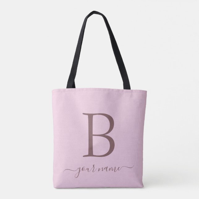 Stylish Pink Monogram Simple, Modern Minimalist  Tote Bag (Back)