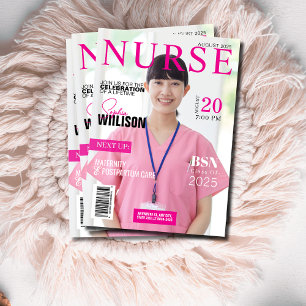 Stylish Pink nursing magazine photo graduation  Invitation