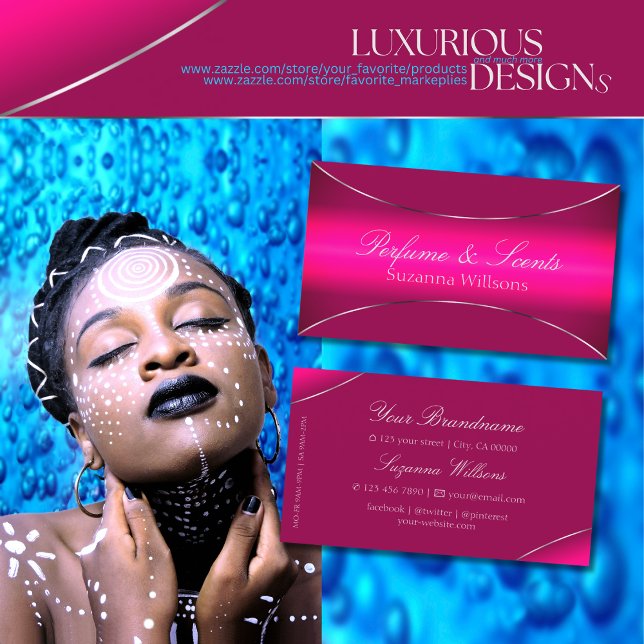 Stylish Pink Ombre with Silver Border Eye Catching Business Card (Creator Uploaded)