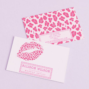 Stylish Pink on Pink Leopard Print Makeup Artist Business Card