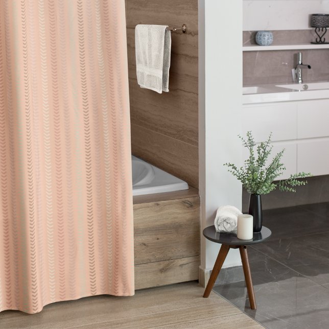 Stylish Pink Orange Boho Herringbone Pattern Shower Curtain (Creator Uploaded)