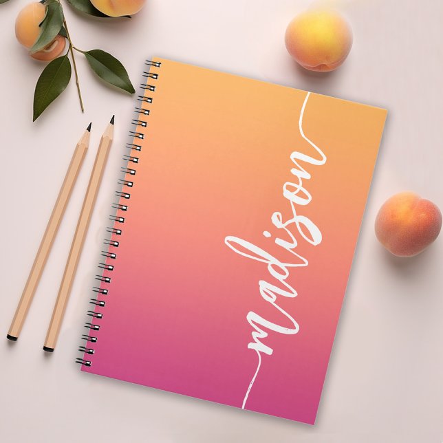 Stylish Pink Orange Ombre Calligraphy Name Notebook (Creator Uploaded)
