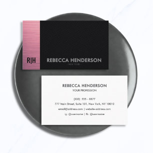 Stylish Pink Panel Black Leather with White Back Business Card