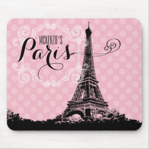 Stylish Pink Paris Eiffel Tower Add Name Mouse Pad