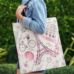 Stylish Pink Paris Eiffel Tower Tote Bag<br><div class="desc">Girly-Girl-Graphics at Zazzle: Beautiful Modern Classy Cool Chic Customisable Pastel Pink, Ruby Red, and Ivory White Paris France Typography and Eiffel Tower, Bicycle, Balloons, Butterflies, Arc de Triomphe Illustrations Pattern Print Elegant Trendy Stylish Glam Best Classic Teen Girls and Women's Fun Fashion Accessories Tote Bag makes a Uniquely Lovely Birthday,...</div>