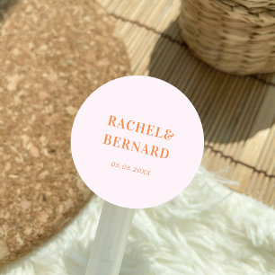 Stylish Pink & Peach Orange Typography Wedding Classic Round Sticker