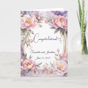 Stylish Pink Peony Oval Frame Wedding  Card