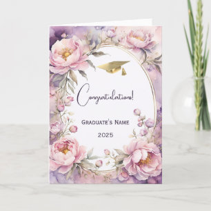 Stylish Pink Peony Watercolor Graduation Card