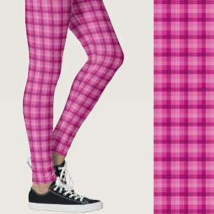 Stylish pink plaid geometric patterned leggings