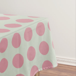 Stylish Pink Polka Dots Light Green Background Tablecloth