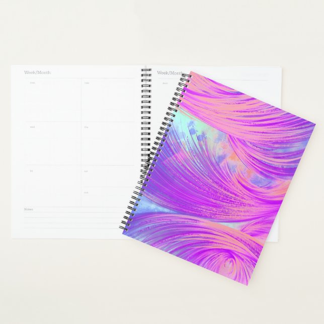 Stylish Pink Purple Abstract Feathers Planner (Display)