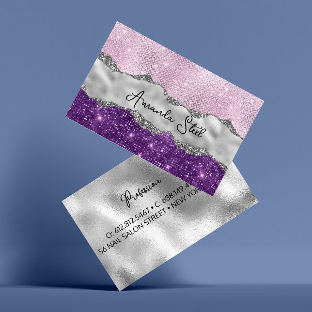Stylish pink Purple glittery silver Business Card (Creator Uploaded)