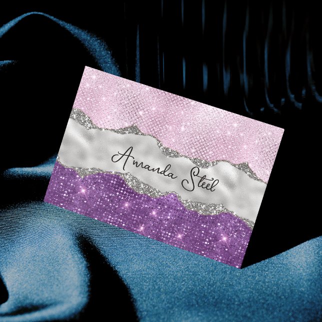 Stylish pink Purple glittery silver Business Card (Creator Uploaded)
