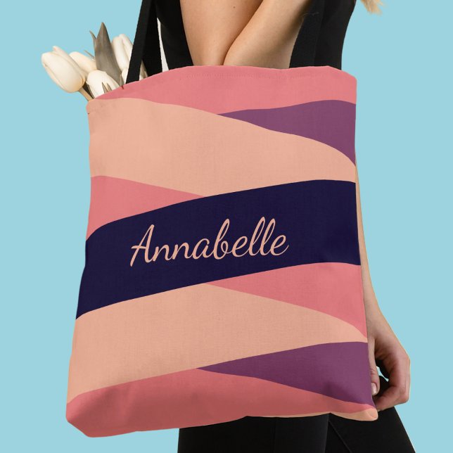 Stylish Pink & Purple Stripes Monogram Name Tote Bag (Creator Uploaded)