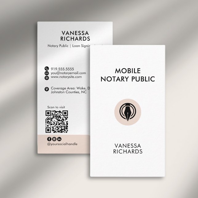 Stylish Pink QR Code Minimal Marketing Notary Pen Business Card (Creator Uploaded)