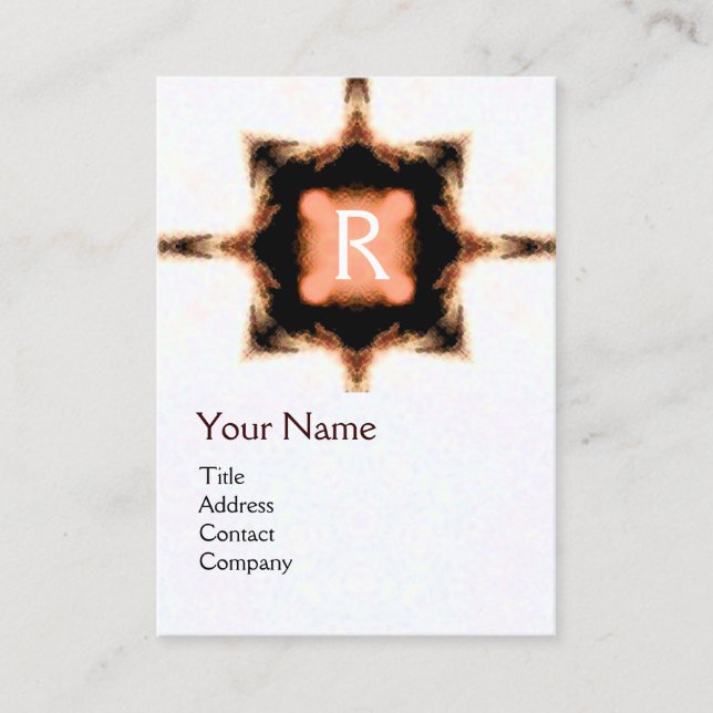 STYLISH PINK RED BROWN SQUARE MONOGRAM White Business Card (Front)