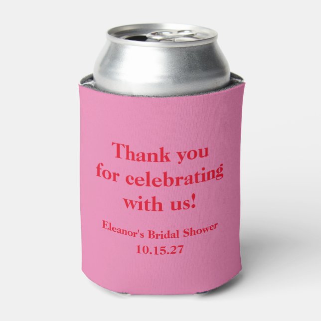 Stylish Pink Red Custom Bridal Shower Thank You Can Cooler (Can Front)