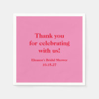 Stylish Pink Red Custom Bridal Shower Thank You