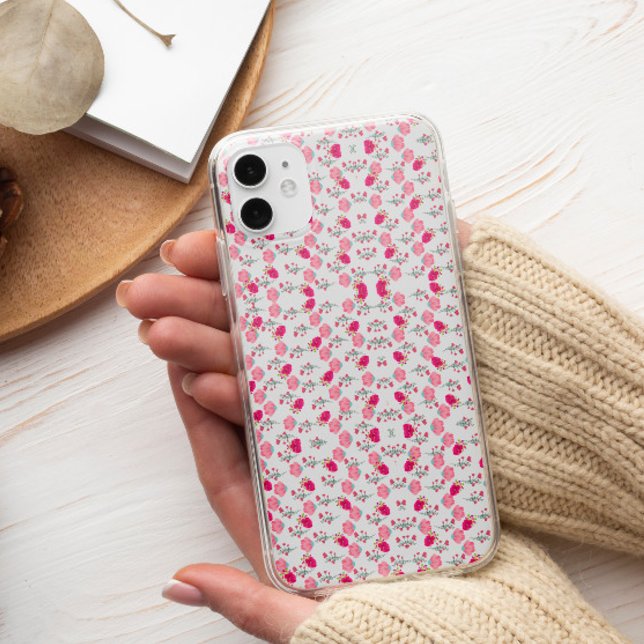 Stylish Pink red Flowers Pattern chic aesthetic Case-Mate iPhone Case (Creator Uploaded)