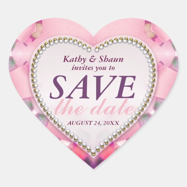Stylish Pink Romance Save the Date Heart Stickers (Front)