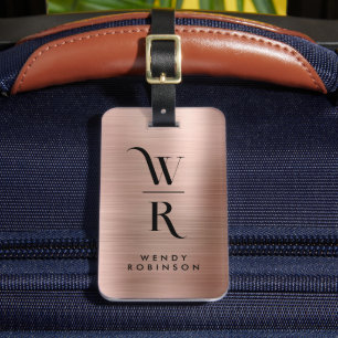 Stylish Pink Rose Gold Metal Two Monogram Initial  Luggage Tag