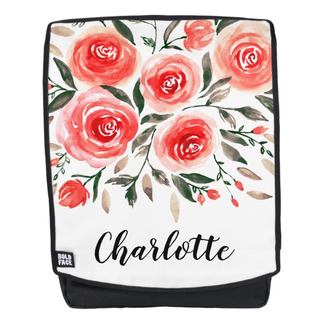 Stylish Pink Roses Watercolor Illustration Backpack (Front)