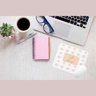 Stylish Pink Sheep With Clouds Pattern Monogram  Mouse Pad