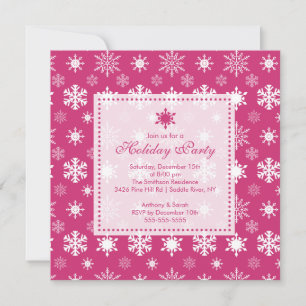 Stylish Pink Snowflakes Holiday Party Invitation