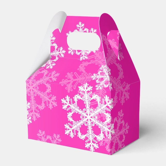 Stylish Pink Snowflakes Modern Christmas pattern Favour Box (Front Side)