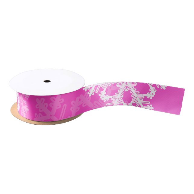 Stylish Pink Snowflakes Modern Christmas pattern Satin Ribbon (Spool)