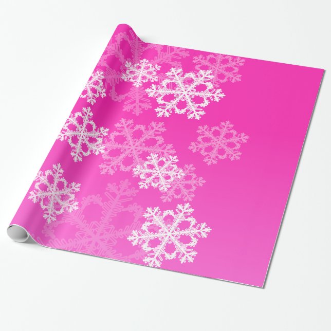 Stylish Pink Snowflakes Modern Christmas pattern Wrapping Paper (Unrolled)