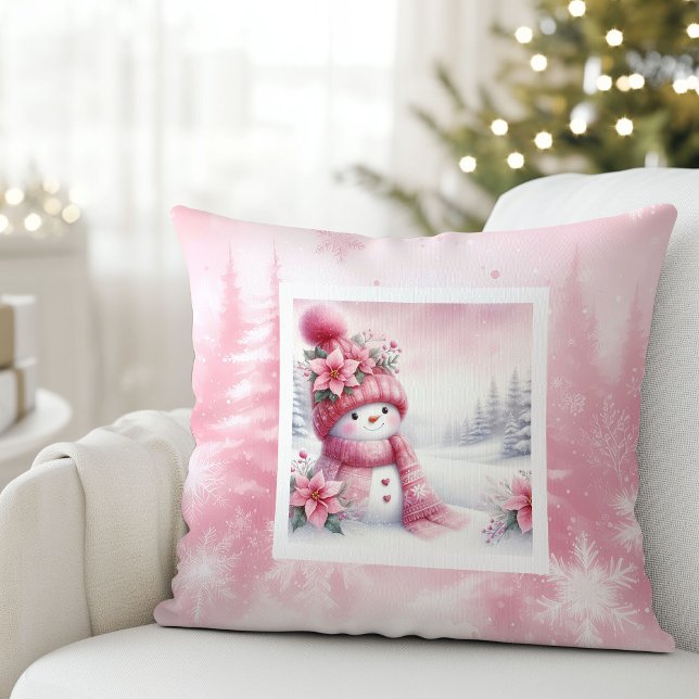 Stylish Pink Snowman Winter Scene Kids Gift Pillow (Stylish Pink Snowman Winter Scene Kids Gift Pillow

)