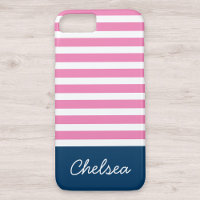 Stylish Pink Stripes Blue Name