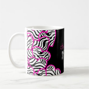 Stylish Pink Sweet 16 Zebra Heart Design Name  Coffee Mug