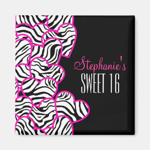 Stylish Pink Sweet 16 Zebra Heart Design Name Magnet