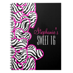Stylish Pink Sweet 16 Zebra Heart Design Name  Notebook