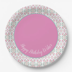 Stylish Pink Teal and White Paper Birthday Plates