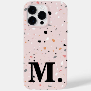 Stylish Pink Terrazzo Monogram Initial Case-Mate iPhone 14 Pro Max Case